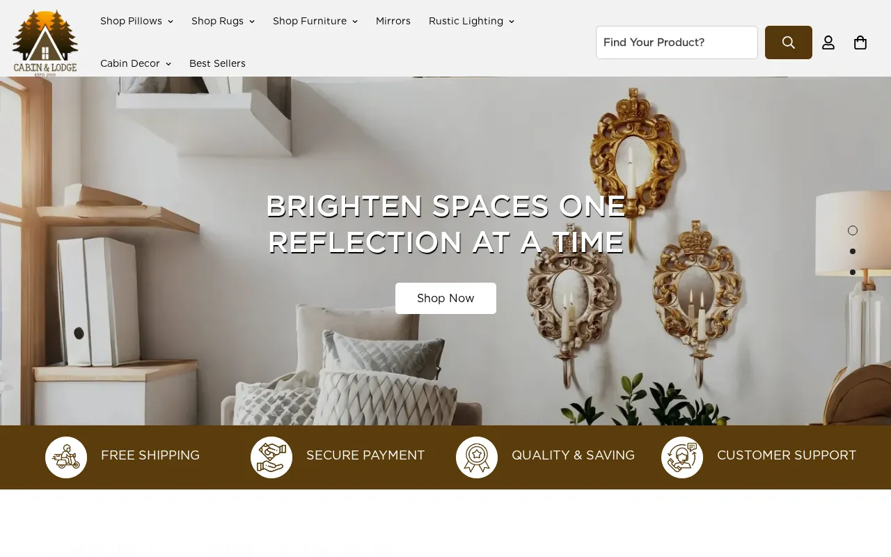 Homepage of the Cabin & Lodge Shopify storefront
