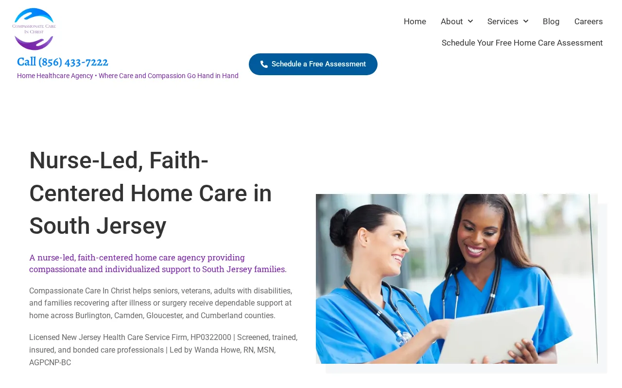 Homepage of the Compassionate Care In Christ home healthcare website