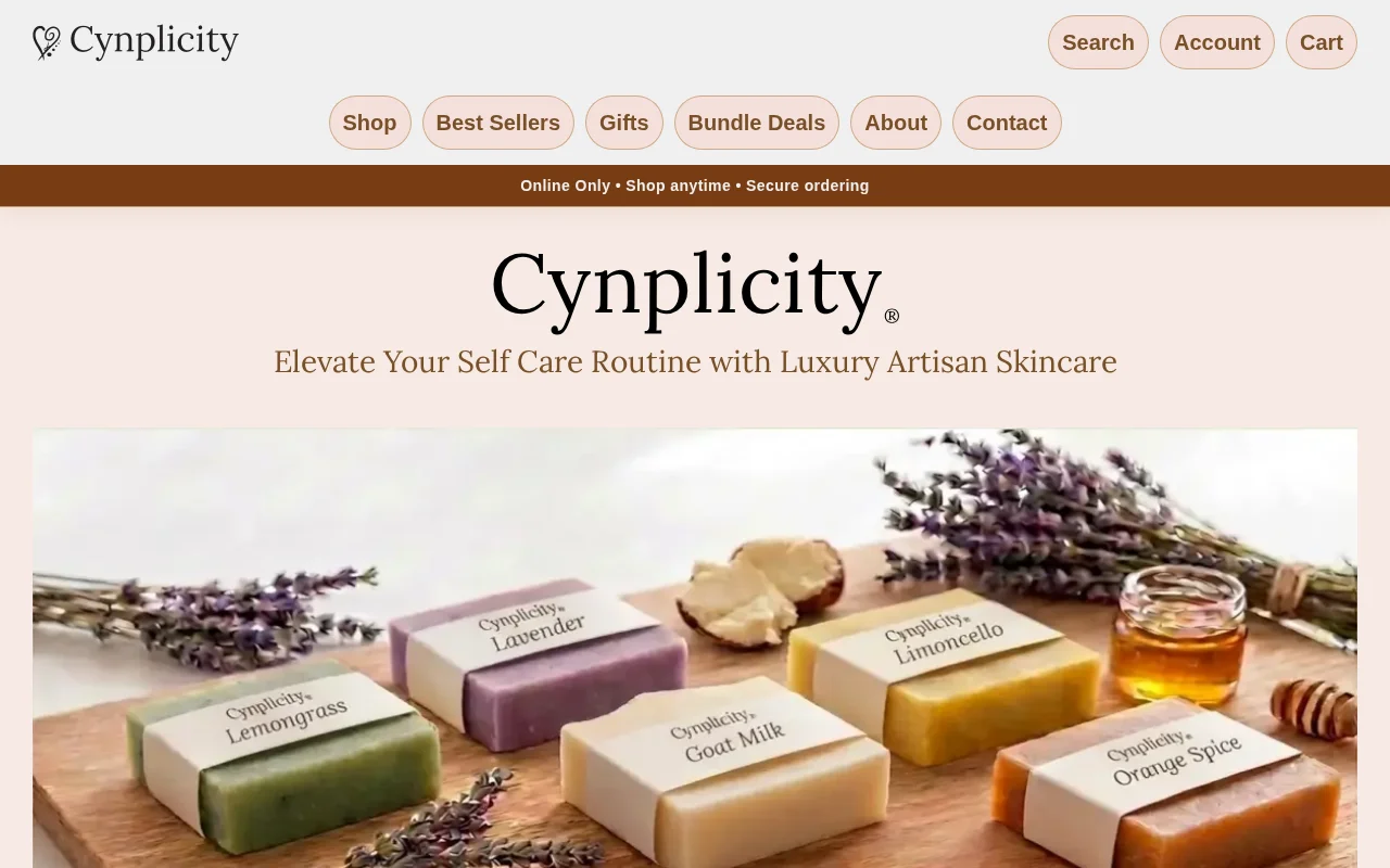 Homepage of the redesigned CYNPLICITY Artisan Soap WooCommerce store
