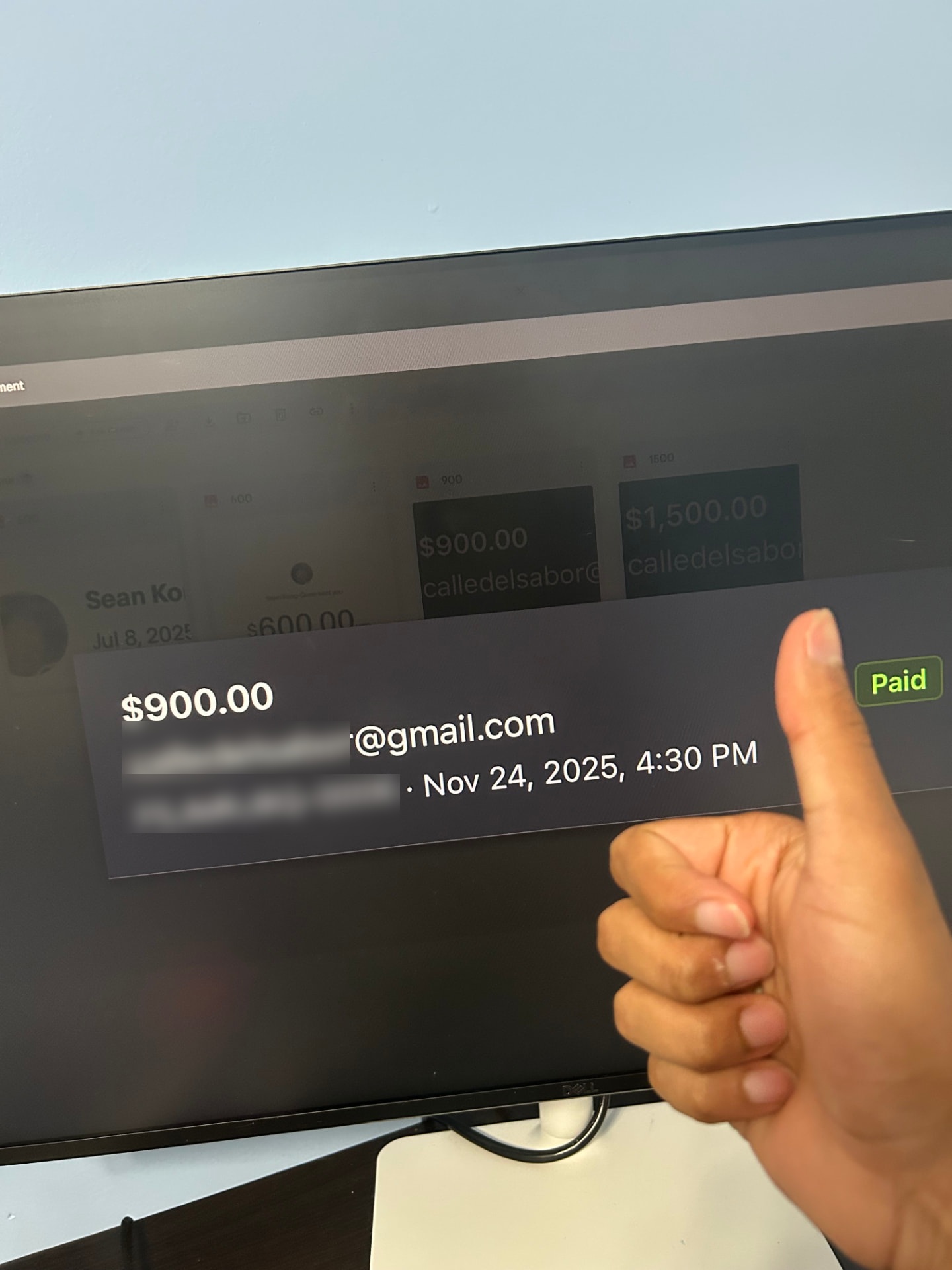 Calle Del Sabor payment confirmation for $900